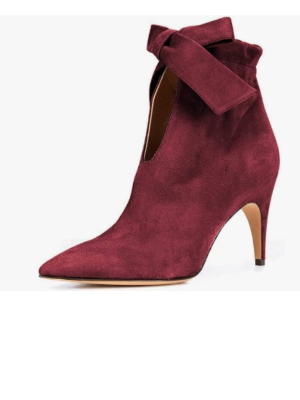 XYD Wine Pointed Toe Ankle Booties Dress Mid Heels Graceful Bow Pull-on Boots
